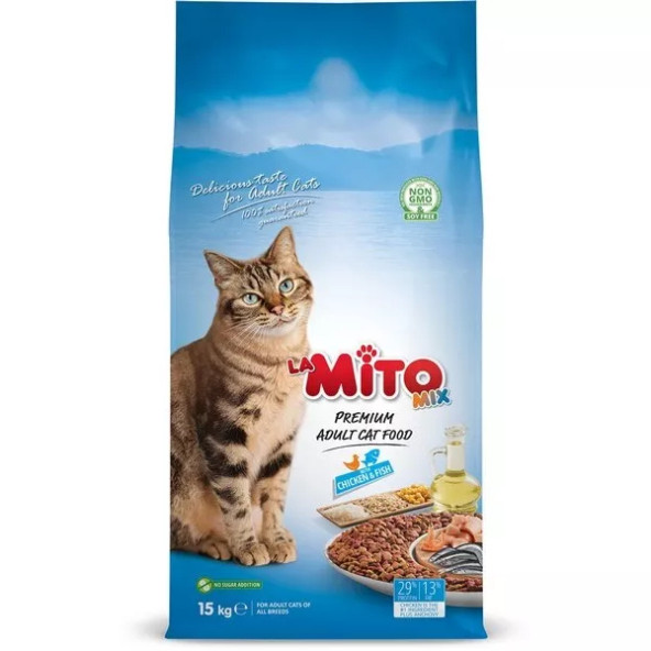 Mito Mix Adult Cat 15 Kg - Arttırılmış Taurin Destekli Renkli Taneli Kedi Maması ürün görseli 1