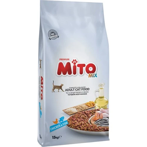 Mito Mix Adult Cat Tavuklu Balıklı Renkli Taneli Yetişkin Kedi Maması 15 kg ürün görseli 1