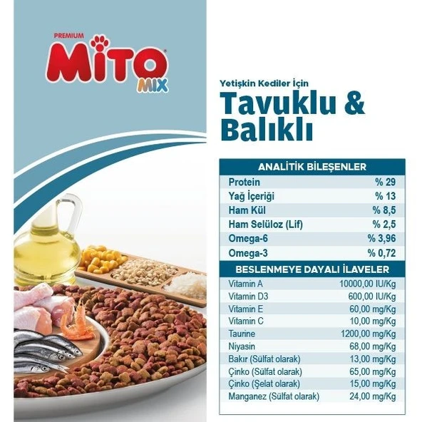 Mito Mix Adult Cat Tavuklu Balıklı Renkli Taneli Yetişkin Kedi Maması 15 kg ürün görseli 1