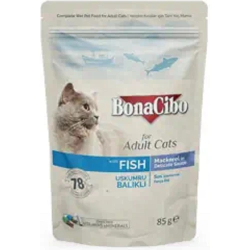 BonaCibo Soslu Uskumru-Balıklı Pouch Yetişkin Kedi Yaş Maması 85 gr x 12 Adet ürün görseli 1