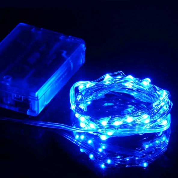 6 METRE SU GEÇİRMEZ MAVİ PİLLİ LED IŞIK MİCRO DÖKME LED SABİT YANAR ULTRA PARLAK CANLI MAVİ IŞIK ürün görseli 1
