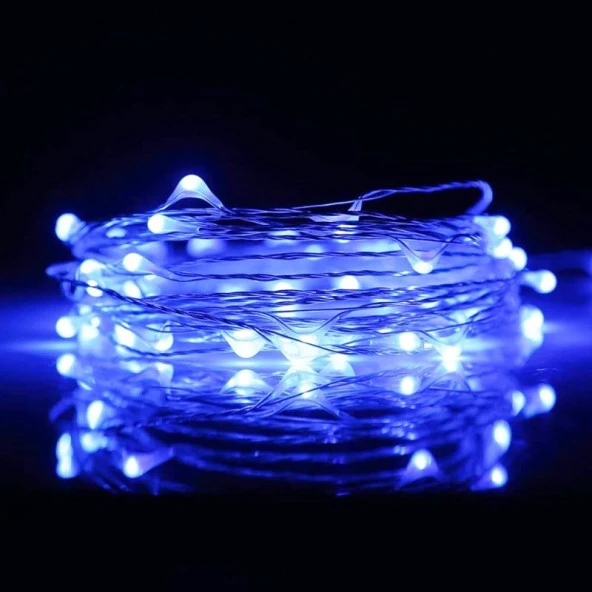 5 METRE SU GEÇİRMEZ MAVİ PİLLİ LED IŞIK SABİT YANAR MİCRO DÖKME LED ULTRA PARLAK CANLI MAVİ IŞIK ürün görseli 1