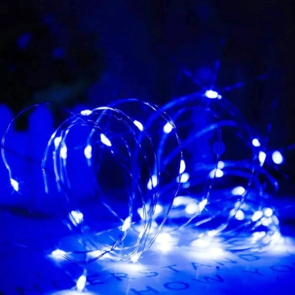 2 METRE MAVİ PİLLİ LED IŞIK ULTRA PARLAK CANLI MAVİ IŞIK SABİT YANAR MİCRO DÖKME LED SU GEÇİRMEZ ürün görseli 1