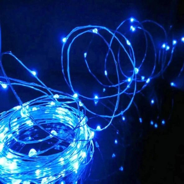 3 METRE MAVİ PİLLİ LED IŞIK SABİT YANAR MİCRO DÖKME LED SU GEÇİRMEZ ULTRA PARLAK CANLI MAVİ IŞIK ürün görseli 1