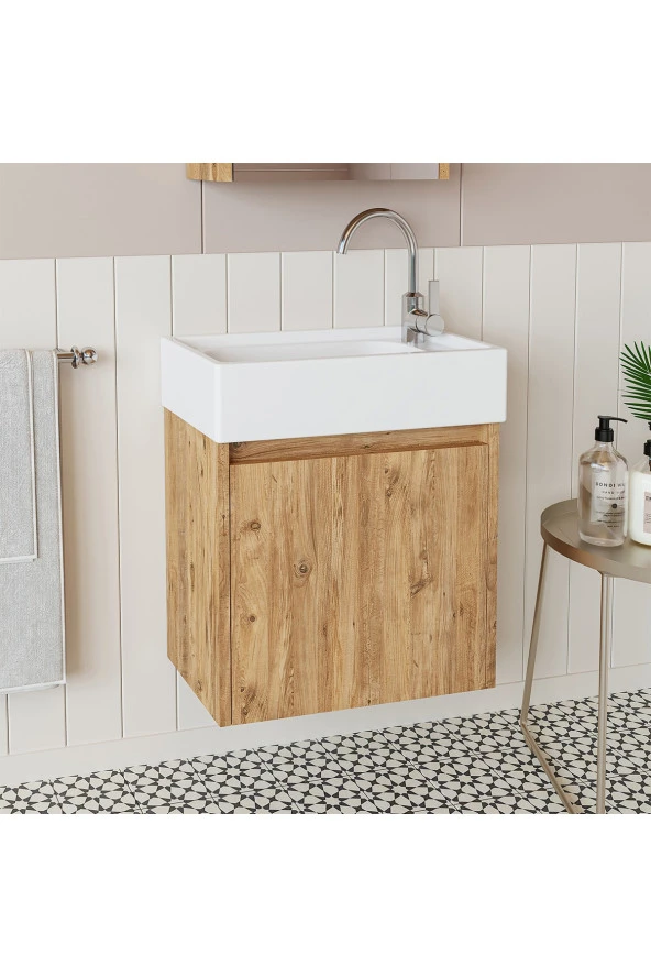 ROOMART Ayaksız Tek Kapaklı Lavabolu 50 Cm Banyo Dolabı ürün görseli 1