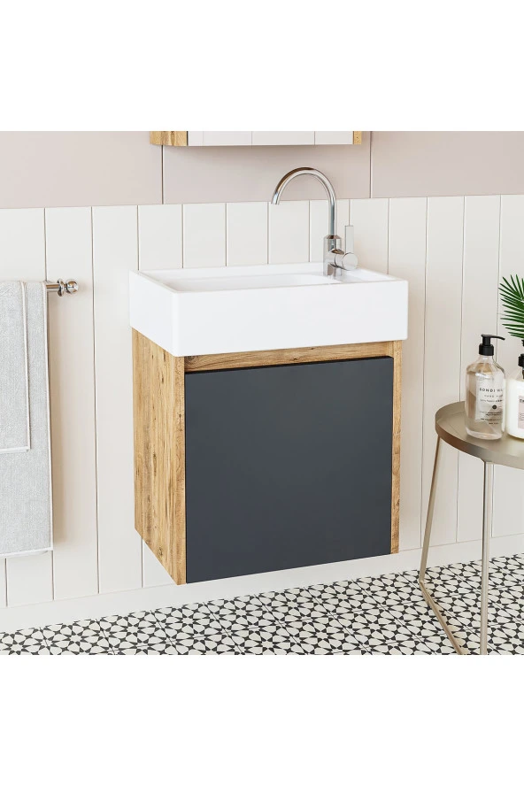 ROOMART Ayaksız Tek Kapaklı Lavabolu 50 Cm Banyo Dolabı 1958 ürün görseli 1