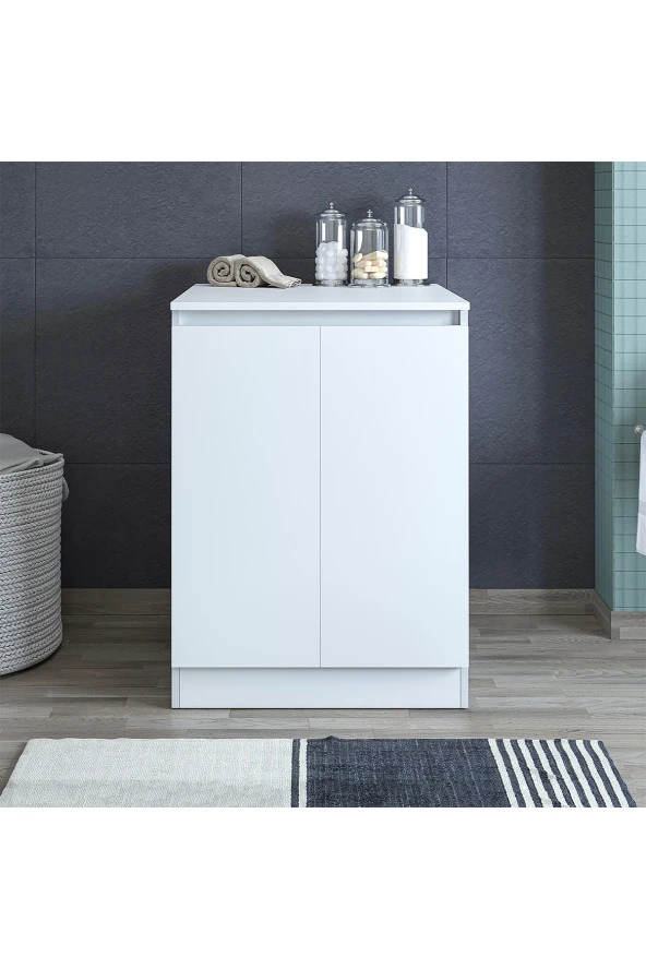 ROOMART Cm3 Kapaklı Çamaşır Makinesi Alt Dolabı - Mat Beyaz ürün görseli 1