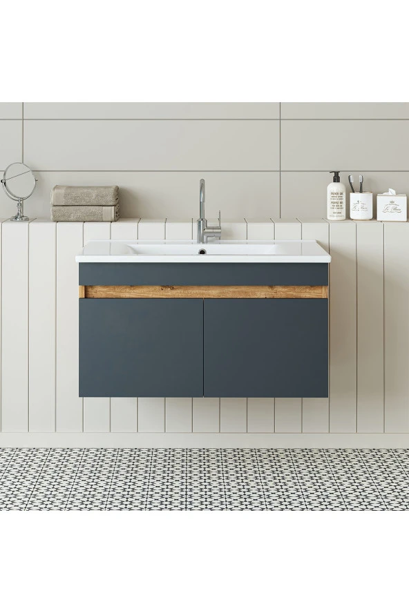 ROOMART  Lavabolu  Atlantik - Antrasit Mat Mdf 85 Cm Banyo Dolabı ürün görseli 1