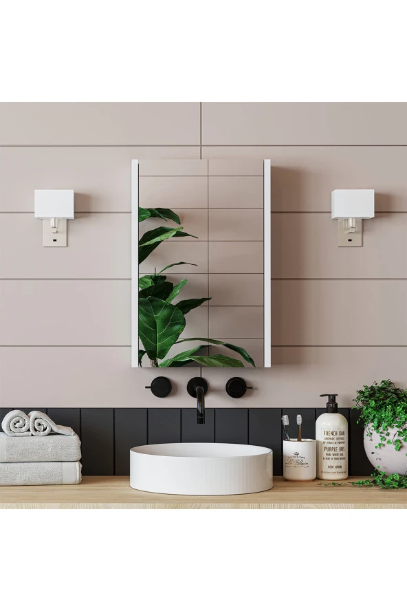 ROOMART Banos Banyo Kulpsuz Tek Kapaklı Mat Beyaz 40 Cm Mini Aynalı Banyo Üst Dolabı ürün görseli 1