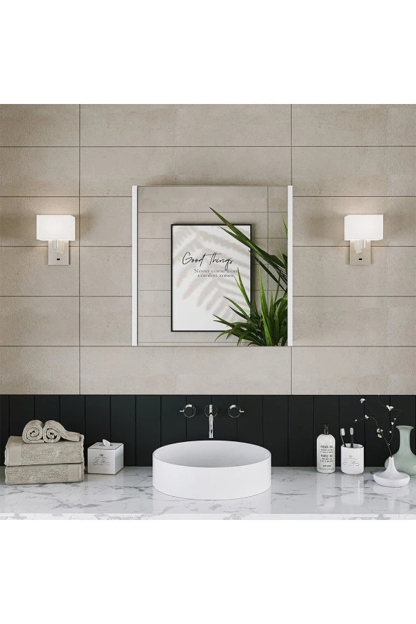 ROOMART Banos Banyo Ad7 Kulpsuz Tek Kapaklı Mat Beyaz Mdf 60 Cm Aynalı Banyo Üst Dolabı ürün görseli 1
