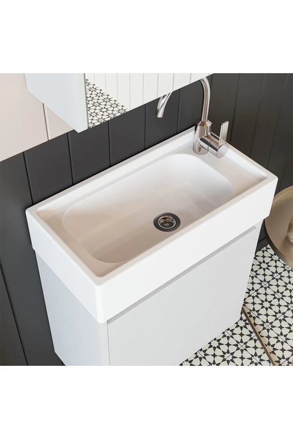 Roomart Ayaksız Tek Kapaklı Lavabolu Beyaz 50 Cm Banyo Dolabı ürün görseli 1