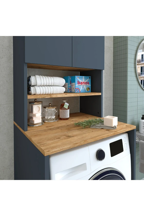 ROOMART Cd10 Çamaşır-kurutma Makinesi Dolabı 3 Raflı 2 Kapaklı Banyo Dolabı Mat Antrasit-ahşap 1713 ürün görseli 1