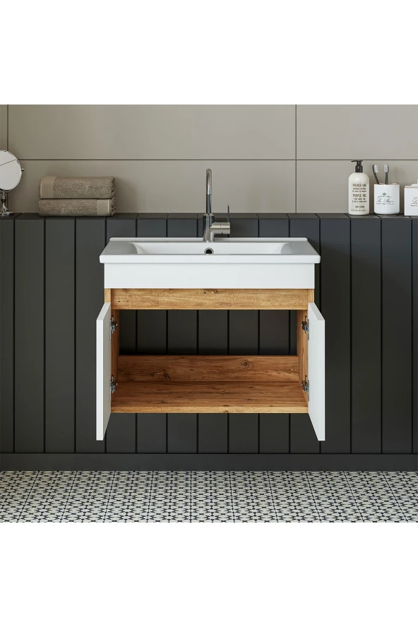 ROOMART Lavabolu Atlantik-beyaz Mat Mdf 65 Cm Banyo Alt Dolabı ürün görseli 1