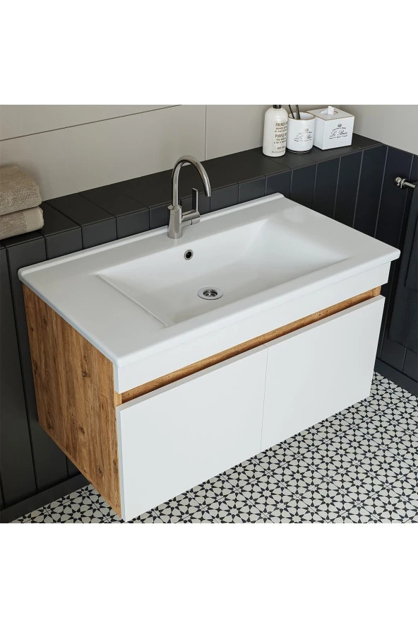 ROOMART  Lavabolu  Atlantik-beyaz Mat Mdf 85 Cm Banyo Alt Dolabı ürün görseli 1