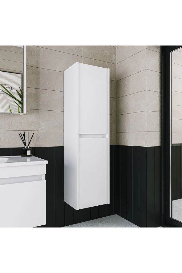 ROOMART Banos Banyo Bd2 Ayaksız 2 Kapaklı Mat Beyaz 130 X 35 Cm Banyo Boy Dolabı ürün görseli 1