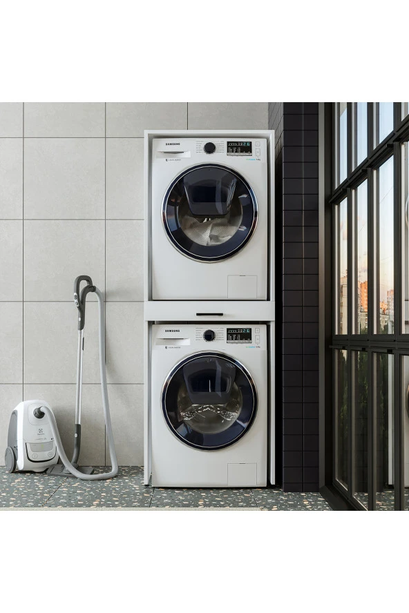 ROOMART Çamaşır Ve Kurutma Makinesi Dolabı Mat Beyaz ürün görseli 1