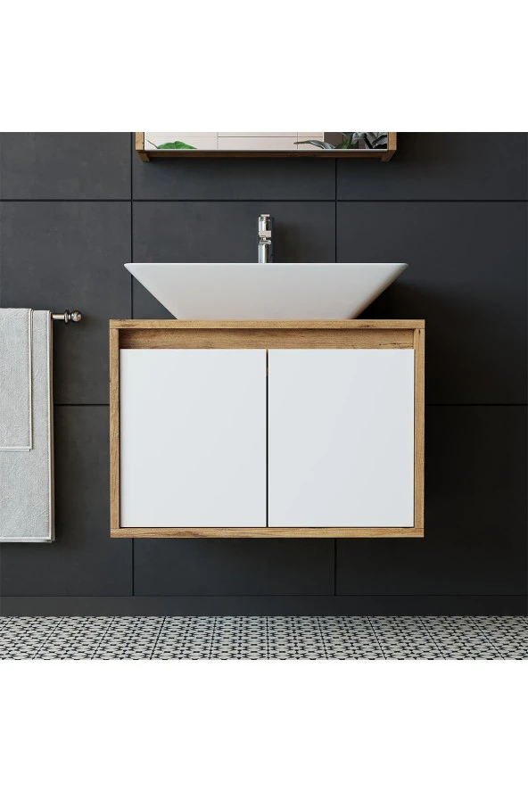 ROOMART Ld7 Ayaksız 2 Kapaklı Lavabolu Ahşap-mat Beyaz Mdf 65 Cm Banyo Dolabı ürün görseli 1