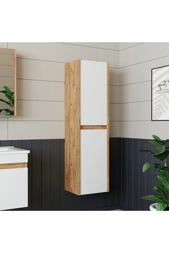 ROOMART Roomart Bd2 Ayaksız 2 Kapaklı Ahşap-mat Beyaz 130 X 35 Cm Banyo Boy Dolabı Banos1755 ürün görseli 1