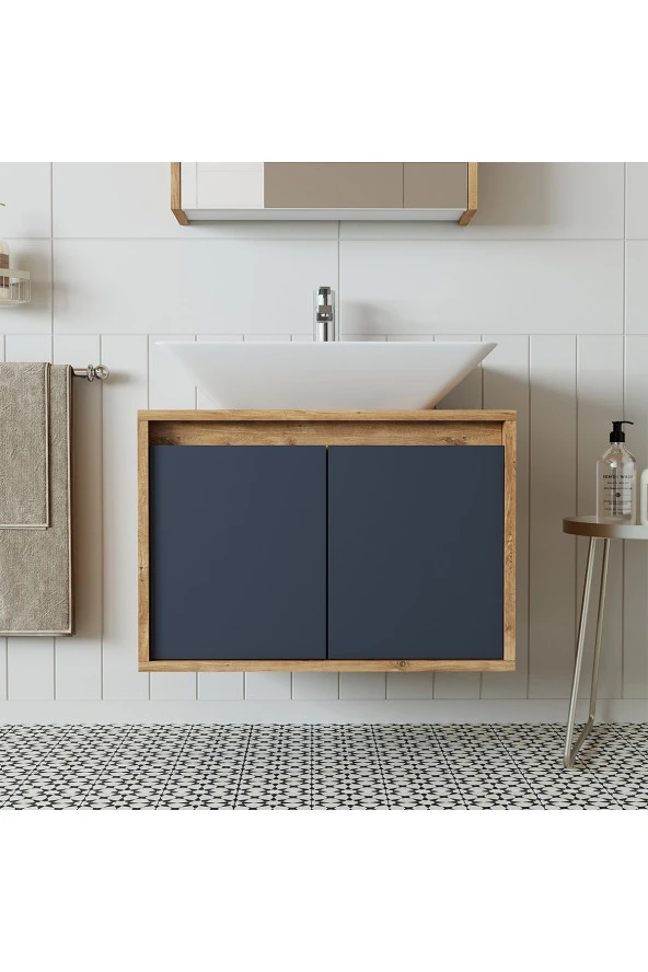 ROOMART Ld7 Ayaksız 2 Kapaklı Lavabolu Ahşap-antrasit Mdf 65 Cm Banyo Dolabı ürün görseli 1