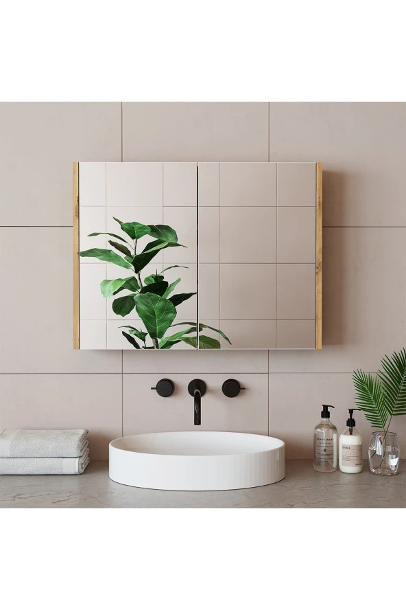 ROOMART Ad7 Kulpsuz Çift Kapaklı Ahşap-mat Beyaz Mdf 80 Cm Aynalı Banyo Üst Dolabı Banos1754 ürün görseli 1