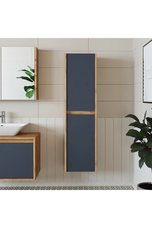 ROOMART Bd2 Ayaksız 2 Kapaklı Ahşap-antrasit 130 X 35 Cm Banyo Boy Dolabı ürün görseli 1