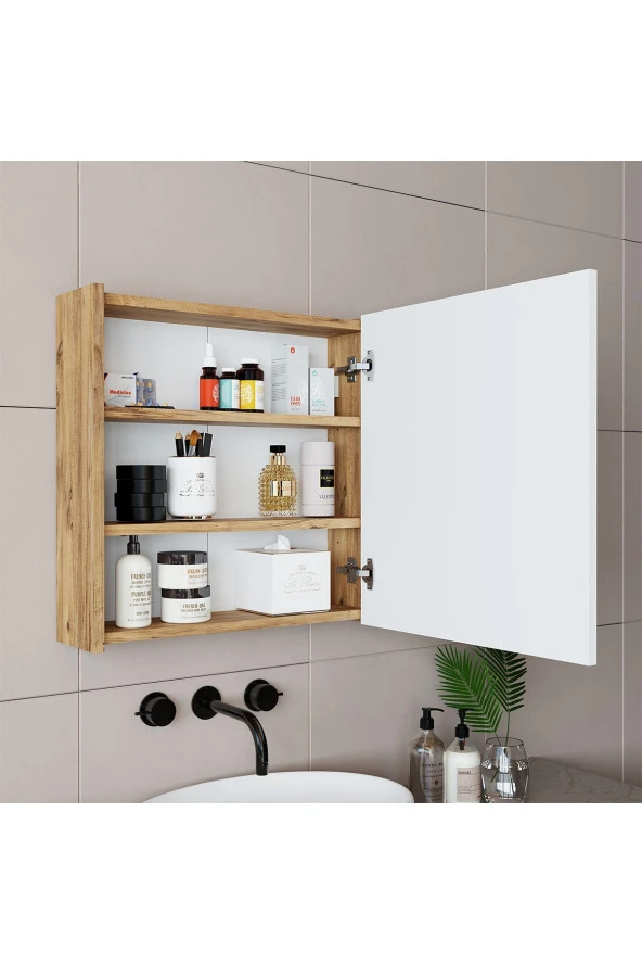ROOMART Ad7 Kulpsuz Tek Kapaklı Ahşap-mat Beyaz Mdf 60 Cm Aynalı Banyo Üst Dolabı Banos1753 ürün görseli 1
