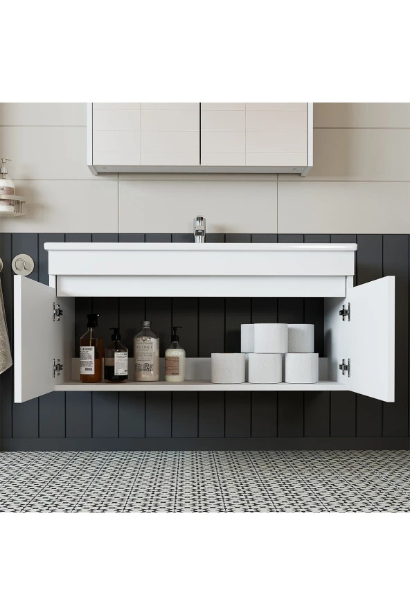ROOMART Roomart Ld3 Ayaksız 2 Kapaklı Lavabolu Beyaz Mdf 100 Cm Banyo Dolabı ürün görseli 1