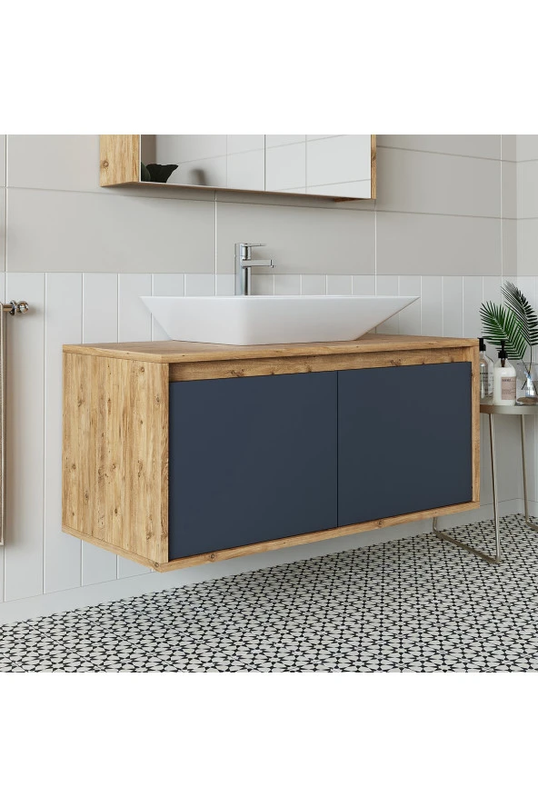 ROOMART Ld7 Ayaksız 2 Kapaklı Lavabolu Ahşap-antrasit Mdf 100 Cm Banyo Dolabı ürün görseli 1