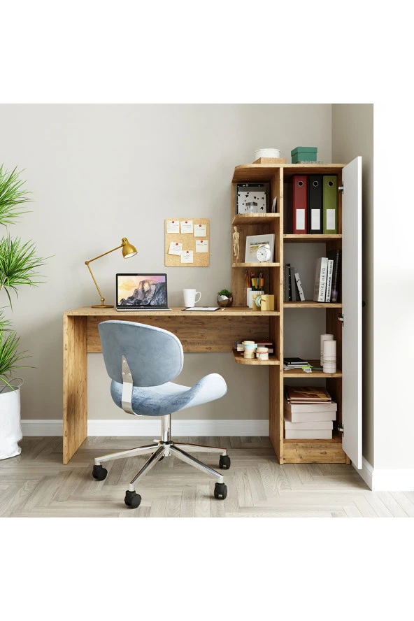 ROOMART ROMA RAFLI ÇALIŞMA MASASI , ÇALIŞMA OFİS MASASI SAĞ ATLANTİK ÇAM ürün görseli 1