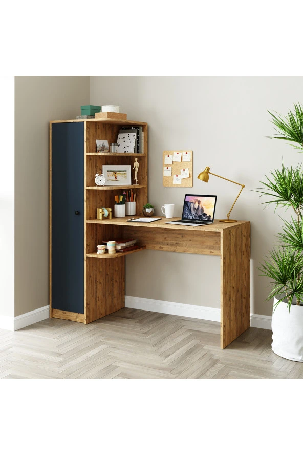 ROOMART RAFLI ÇALIŞMA MASASI , ÇALIŞMA OFİS MASASI SOL DOLAPLI ATLANTİK ÇAM ürün görseli 1
