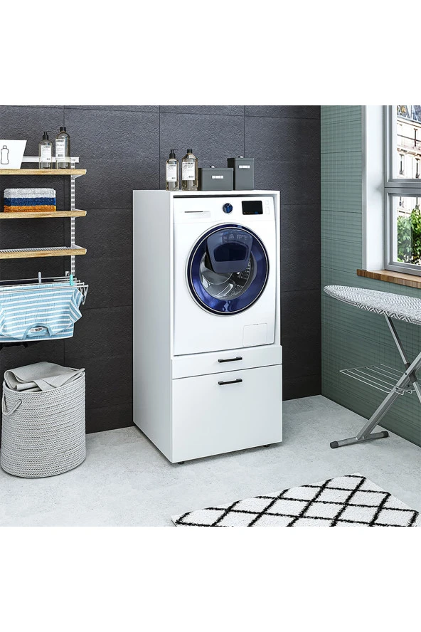 ROOMART Çamaşır-kurutma Makinesi Dolabı Mat Beyaz ürün görseli 1