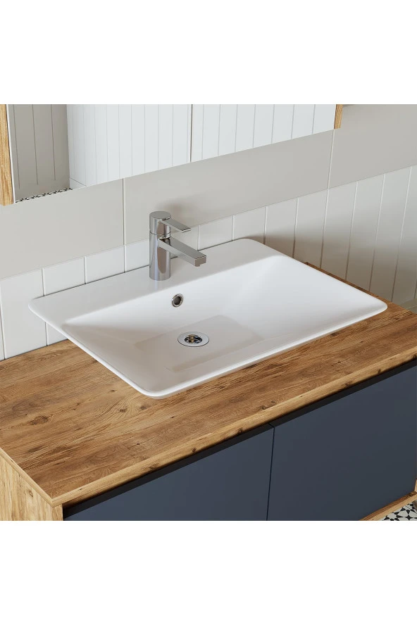 ROOMART Roomart Tm7.2 Lavabolu Ahşap-antrasit Mdf 100 Cm Banyo Dolabı + Aynalı Banyo Üst Dolabı ürün görseli 1