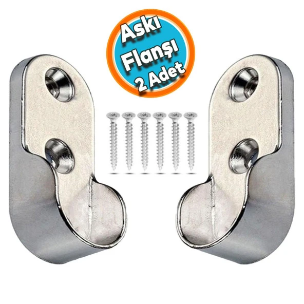 Askı Flanşı Oval Dolap Elbise Askı Aparatı Krom 30 mm (2 ADET) ürün görseli 1