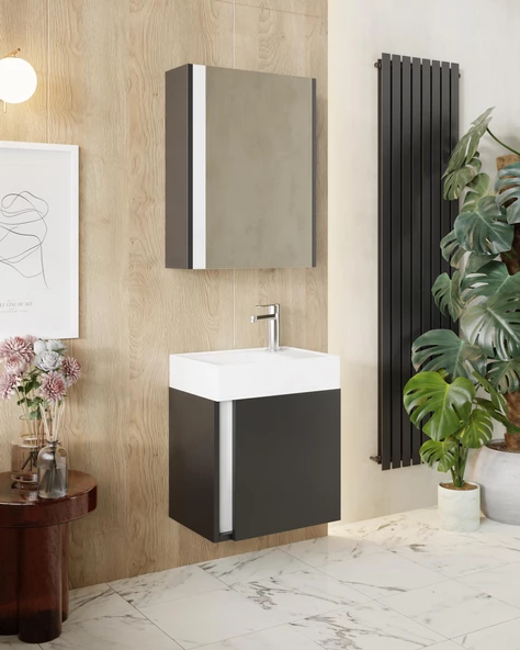 Karen Banyo Kemer 45 Cm,lavabolu,aynalı,banyo Dolabı,mat Antrasit,lavabo Dahil - Antrasit ürün görseli 1