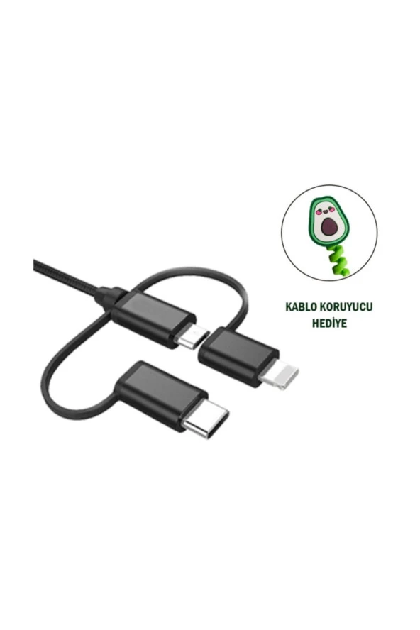 Awetron Apple Mfi Lisanslı Lightning + Type-C + Micro Usb 3lü Hasır İp Kablo 1,5metre ürün görseli 1