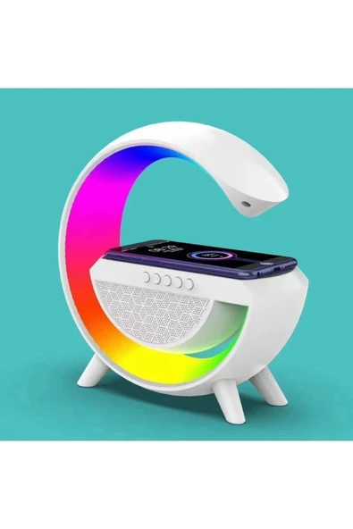 SMAYLİNG Kablosuz Şarj Özellikli Modern Saat Bluetooth Hoparlör Gece Masa Lambası Çok Fonksiyonlu Atmosferik ürün görseli 1