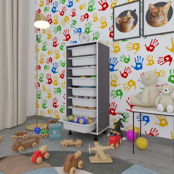 Kenzlife sepetli mutfak dolabı ruberu gri 110x45x30 banyo oyuncak çamaşır beyaz 8 li sepet ürün görseli 1
