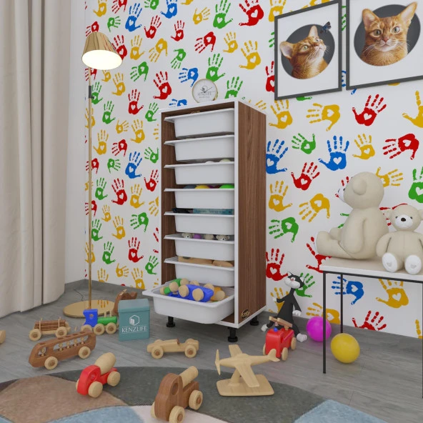 Kenzlife sepetli mutfak dolabı ruberu cvz 110x45x30 banyo oyuncak çamaşır beyaz 8 li sepet ürün görseli 1