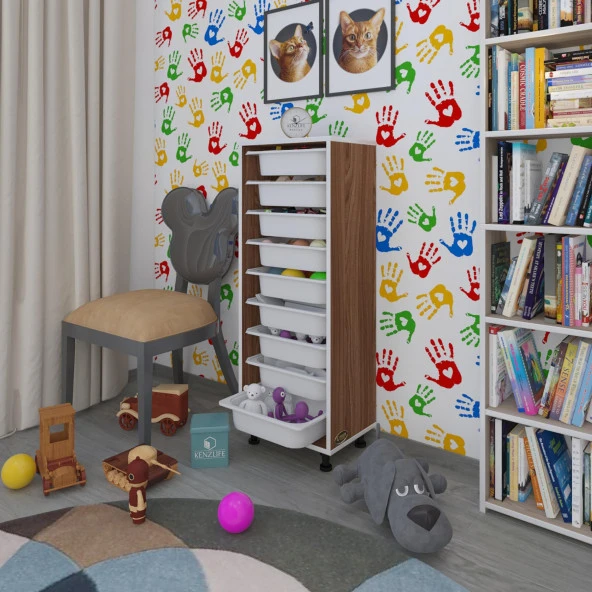 Kenzlife sepetli mutfak dolabı ruberu cvz 122x45x30 banyo oyuncak çamaşır beyaz 9 lu sepet ürün görseli 1