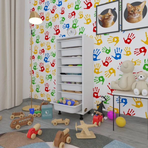 Kenzlife sepetli mutfak dolabı ruberu byz 110x45x30 banyo oyuncak çamaşır beyaz 8 li sepet ürün görseli 1