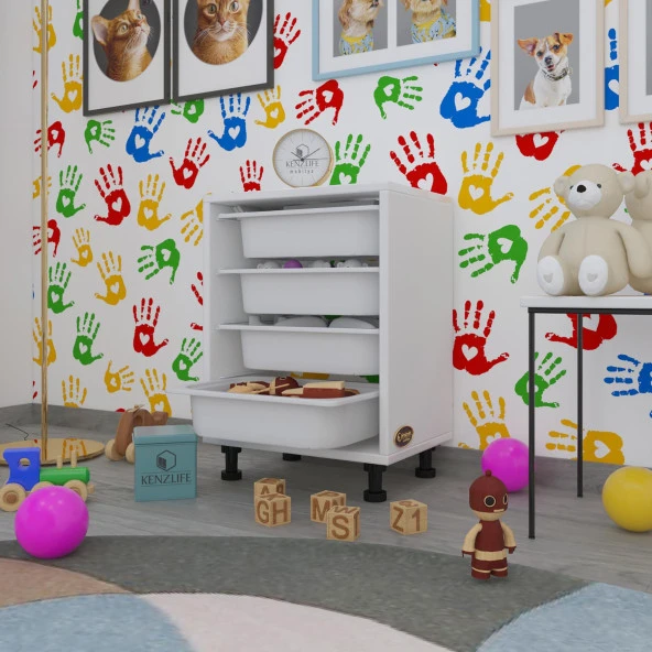 Kenzlife sepetli mutfak dolabı ruberu byz 062x45x30 banyo oyuncak çamaşır beyaz 4 lü sepet ürün görseli 1