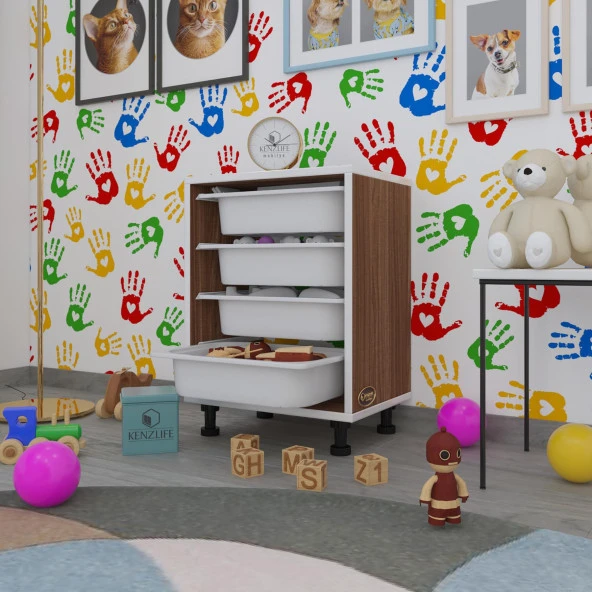 Kenzlife sepetli mutfak dolabı ruberu cvz 062x45x30 banyo oyuncak çamaşır beyaz 4 lü sepet ürün görseli 1