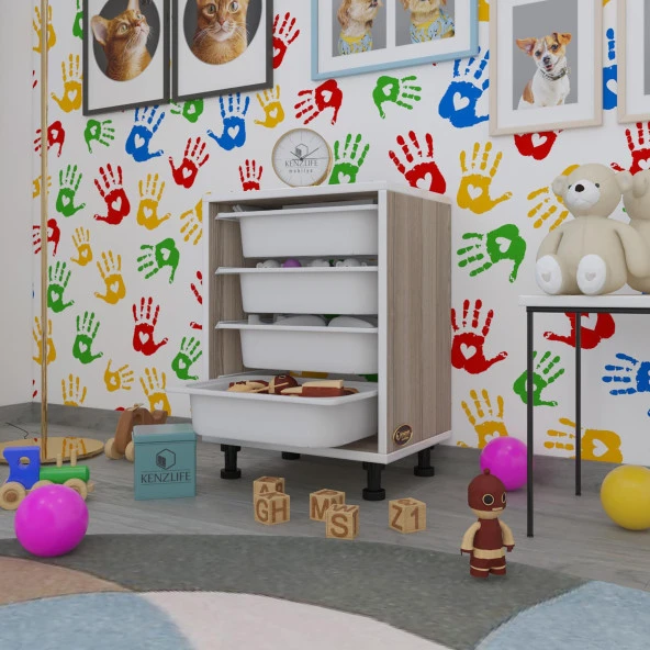 Kenzlife sepetli mutfak dolabı ruberu crd 062x45x30 banyo oyuncak çamaşır beyaz 4 lü sepet ürün görseli 1