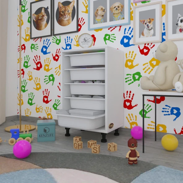 Kenzlife sepetli mutfak dolabı ruberu byz 074x45x30 banyo oyuncak çamaşır beyaz 5 li sepet ürün görseli 1