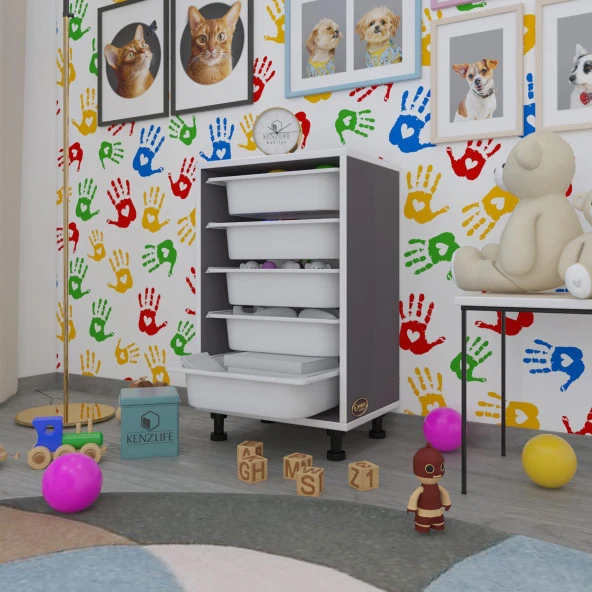 Kenzlife sepetli mutfak dolabı ruberu gri 074x45x30 banyo oyuncak çamaşır beyaz 5 li sepet ürün görseli 1