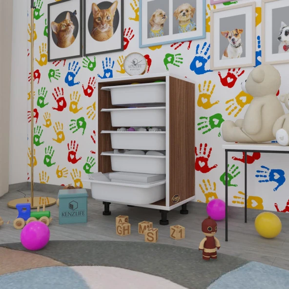 Kenzlife sepetli mutfak dolabı ruberu cvz 074x45x30 banyo oyuncak çamaşır beyaz 5 li sepet ürün görseli 1