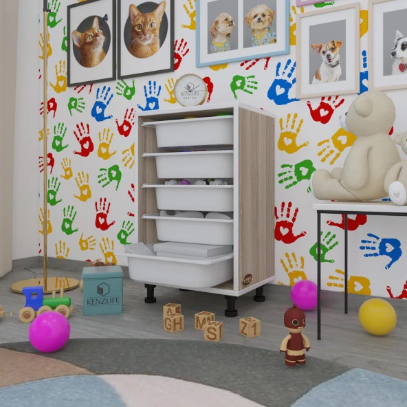 Kenzlife sepetli mutfak dolabı ruberu crd 074x45x30 banyo oyuncak çamaşır beyaz 5 li sepet ürün görseli 1