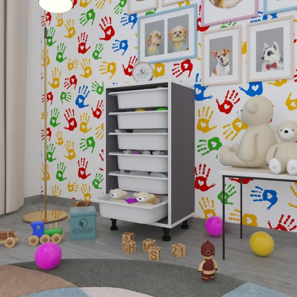 Kenzlife sepetli mutfak dolabı ruberu gri 086x45x30 banyo oyuncak çamaşır beyaz 6 lı sepet ürün görseli 1