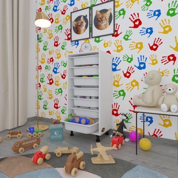 Kenzlife sepetli mutfak dolabı ruberu byz 098x45x30 banyo oyuncak çamaşır beyaz 7 li sepet ürün görseli 1