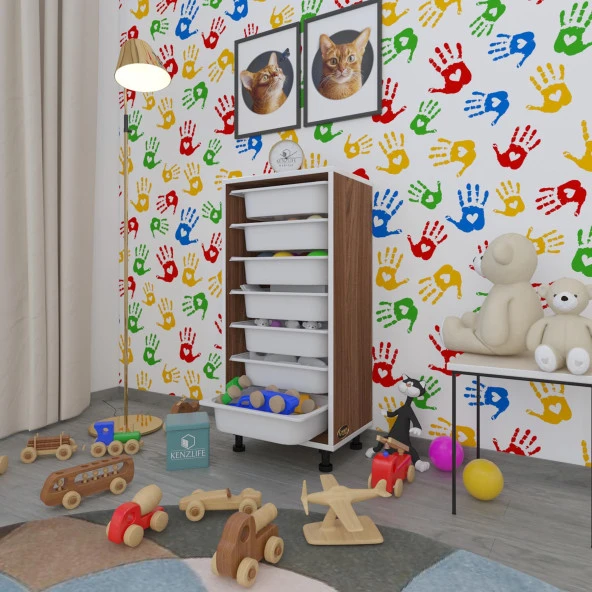 Kenzlife sepetli mutfak dolabı ruberu cvz 098x45x30 banyo oyuncak çamaşır beyaz 7 li sepet ürün görseli 1